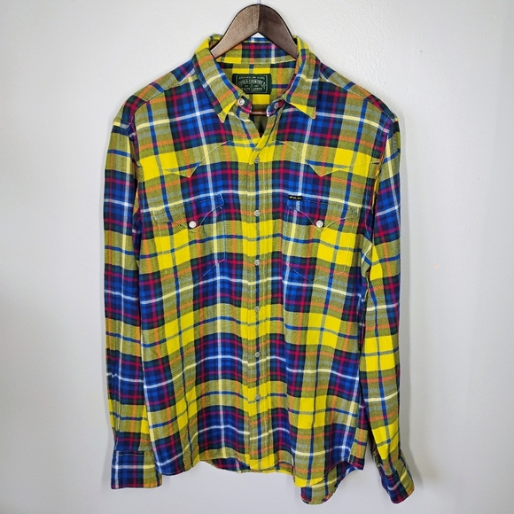 Vtg Polo Country Ralph Lauren Plaid Flannel Shirt Snap Button Mens Size Medium - Picture 1 of 13